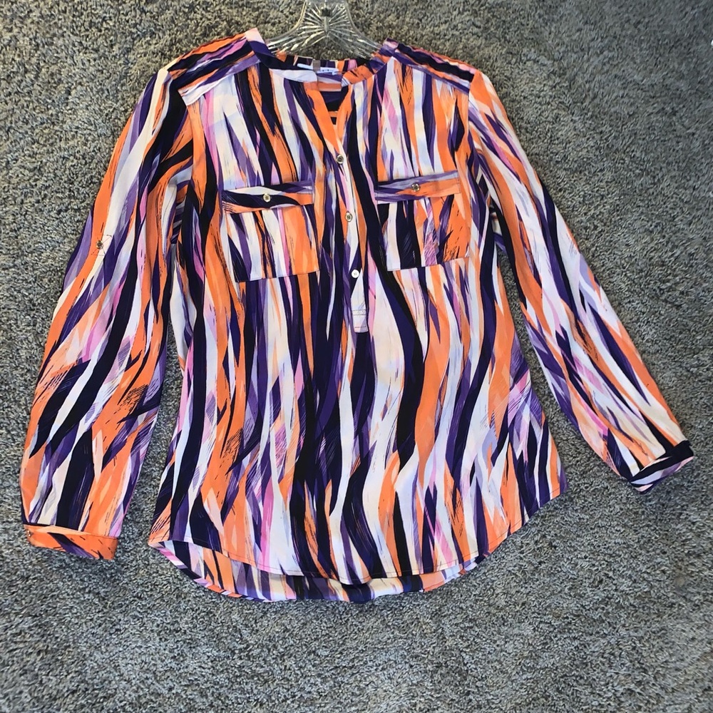 Calvin Klein- Long Sleeved Multi Colored Blouse